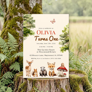 Invitation Animaux de la Forêt Rustique Moderne Premier Anniv