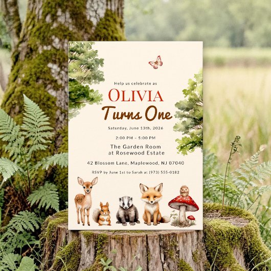 Invitation Animaux de la Forêt Rustique Moderne Premier Anniv