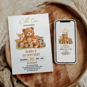 Invitation Animaux de la forêt sauvage pour un premier annive