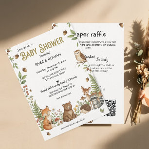 Invitation Animaux de la Forêt Tout en Un pour Baby Shower