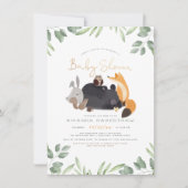 Invitation Animaux de la Forêt Verdure d'Or Bain de Bébé (Devant)