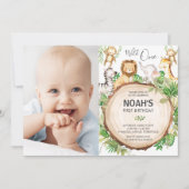 Invitation Animaux de la jungle 1er anniversaire Wild One Gre (Devant)