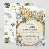 Invitation Animaux de la Jungle Fête d'anniversaire en tranch (Devant / Derrière)