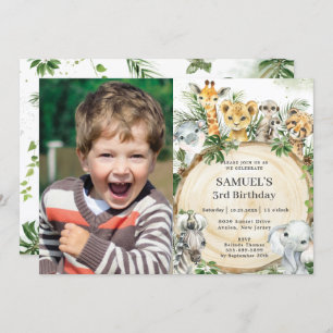 Invitation Animaux de la jungle Forêt rustique Slice Annivers