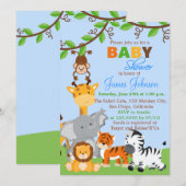 Invitation Animaux de la jungle mignonne Baby shower garçon I (Devant / Derrière)