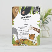 Invitation Animaux de la jungle mignonne customisée Safari An (Debout devant)