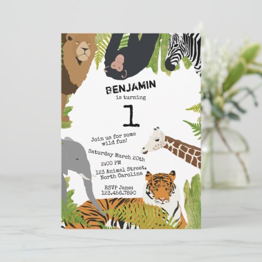 Invitation Animaux de la jungle mignonne customisés Safari En (Debout devant)