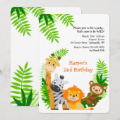 Invitation Animaux de la Jungle Mignons (Devant / Derrière)