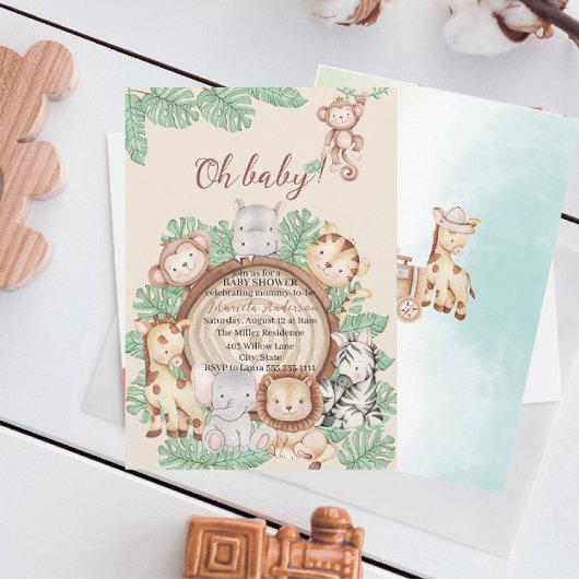 Invitation Animaux de la jungle moderne Verdure Safari Aquare