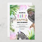 Invitation Animaux de la Jungle Party Anniversaire (Devant / Derrière)