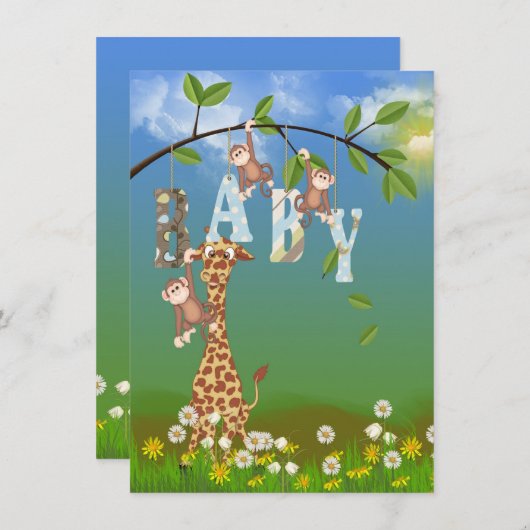 Invitation Animaux de la jungle pour douche garçon (Devant / Derrière)