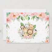 Invitation Animaux de la jungle rose Floral 1er anniversaire  (Dos)
