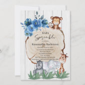 Invitation Animaux de la jungle rustique Fleurs roses Baby Sp (Devant)