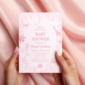 Invitation Animaux de la Jungle Safari Rose Tendre Doux Éléga