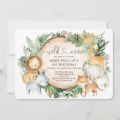 Invitation Animaux de la jungle sauvage 1er anniversaire fête (Devant)