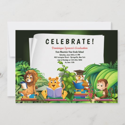Invitation Animaux de la Jungle Studious Graduation Invitatio (Devant)