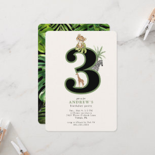 Invitation Animaux de la jungle tropicale pour 3ème anniversa