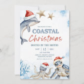 Invitation Animaux de la mer bleue Noël côtier (Devant)
