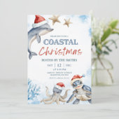 Invitation Animaux de la mer bleue Noël côtier (Debout devant)
