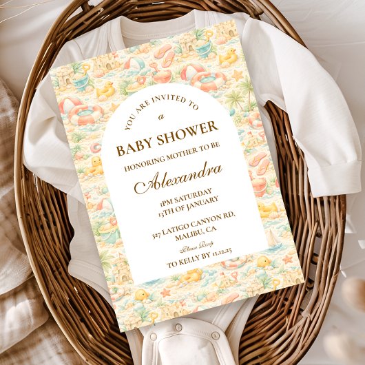 Invitation Animaux de la plage pastel pour Baby Shower