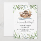 Invitation Animaux de l'Arche de Noé Aquarelle Baptême Décora (Devant / Derrière)