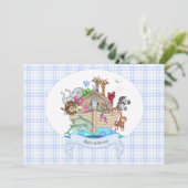 Invitation Animaux de l'Arche de Noé Gingham Bleu (Debout devant)