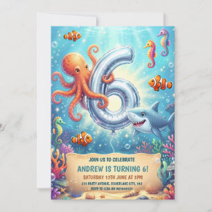 Invitation Animaux de l'océan 6ème Anniversaire Sous la Mer