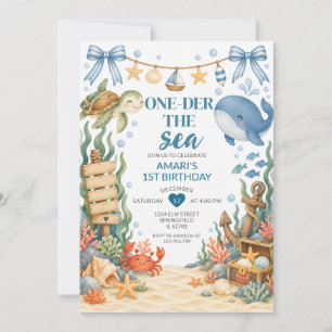 Invitation Animaux de l'Océan Bleu One-der la Mer 1er Anniver