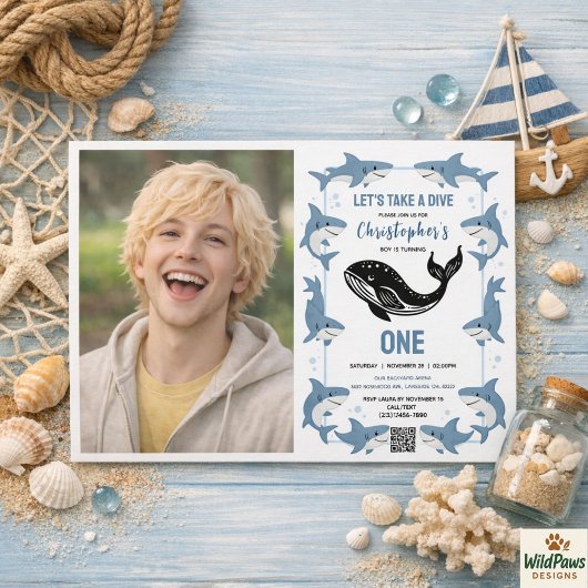 Invitation Animaux de Mer Requin 1er Anniversaire | Sous l'Oc