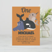 Invitation Animaux de mer Simple moderne mignonne Premier ann (Debout devant)