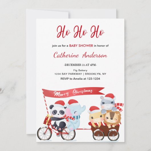 Invitation Animaux de Noël dans un Baby shower automobile Inv (Devant)