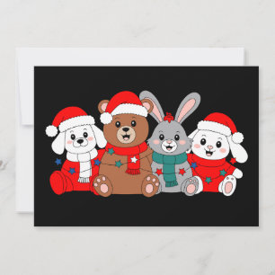 Invitation Animaux de Noël Ours Lapin Chien Père Noël Chapeau