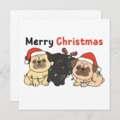 Invitation Animaux de Noël Pug Chiens Mignons Joyeux Noël Dan (Devant / Derrière)
