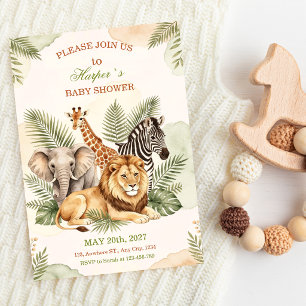 Invitation Animaux de safari à l'aquarelle Baby Shower