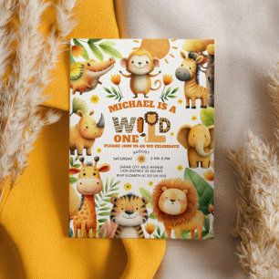 Invitation Animaux de safari à l'aquarelle WILD ONE 1er anniv