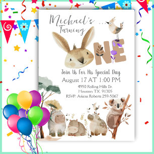 Invitation Animaux de safari aquarelle pour premier anniversa