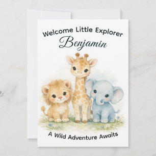 Invitation Animaux de Safari Bébé Garçon Aventure Douche