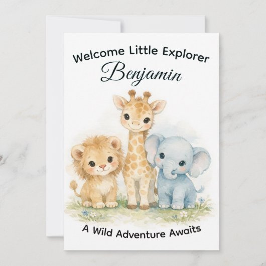 Invitation Animaux de Safari Bébé Garçon Aventure Douche (Devant)
