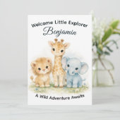 Invitation Animaux de Safari Bébé Garçon Aventure Douche (Debout devant)