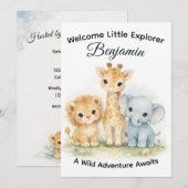 Invitation Animaux de Safari Bébé Garçon Aventure Douche (Devant / Derrière)