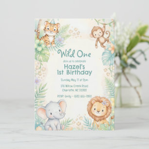 Invitation Animaux de Safari dans la Jungle pour la Fille de 