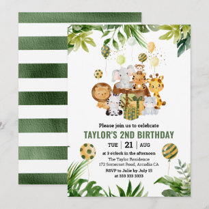 Invitation Animaux de safari de jungle aquarelle pour l'anniv
