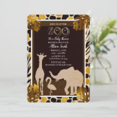 Invitation Animaux de safari en impression de fête en or brun (Debout devant)