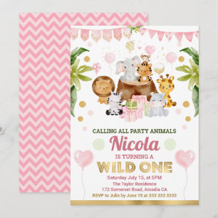 Invitation Animaux de safari jungle aquarelle Filles Annivers