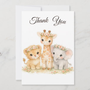 Invitation Animaux de Safari Lion Girafe Éléphant Fille Rose