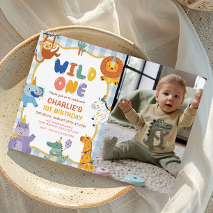 Invitation Animaux de safari mignons garçon 1er anniversaire