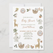 Invitation Animaux de Safari Mignons Script Marron Baby Showe (Devant)