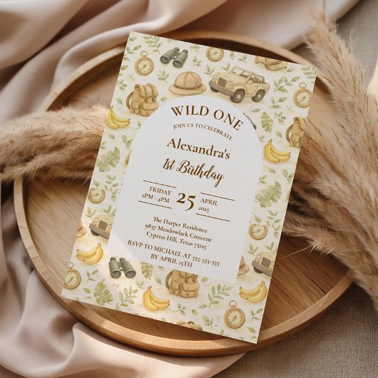 Invitation Animaux de Safari Neutres Premier Anniversaire