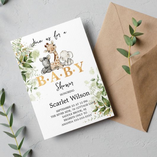 Invitation Animaux de Safari Verdure Fête de Bébé Sauvage