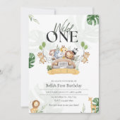 Invitation Animaux de Safari Wild One pour le premier anniver (Devant)